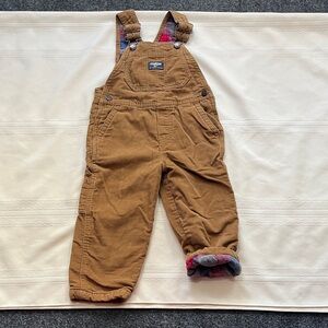 OshKosh B'gosh Tan corduroy overalls soft and flannel lined sz 3t EUC